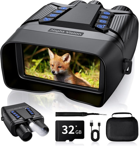 Night Vision Goggles, 4K Night Vision Binoculars, 5000mAH Rechargeable Infrared Binoculars with 3' Large Screen, 8X Digital Zoom External Flashlight for Camping