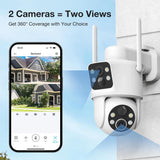 Dual Lens Solar Security Cameras Wireless Outdoor, 2K Full HD Video, 360° View Pan/Tilt Home Security Camera with Color Night Vision, Easy to Install, PIR Alarm, 2.4GHz WiFi