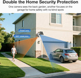 Dual Lens Solar Security Cameras Wireless Outdoor, 2K Full HD Video, 360° View Pan/Tilt Home Security Camera with Color Night Vision, Easy to Install, PIR Alarm, 2.4GHz WiFi