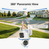 Dual Lens Solar Security Cameras Wireless Outdoor, 2K Full HD Video, 360° View Pan/Tilt Home Security Camera with Color Night Vision, Easy to Install, PIR Alarm, 2.4GHz WiFi