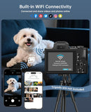 8K Digital Cameras for Photography Autofocus 88MP WiFi Professional 16X Digital Zoom Photography Camera with Dual-Lens for YouTube with Lens Hood, Touch Screen, 2 Batteries & Charging Stand